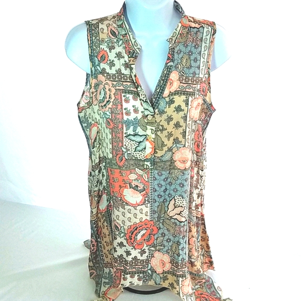Spense Women's Floral Sleeveless Blouse Size Medium